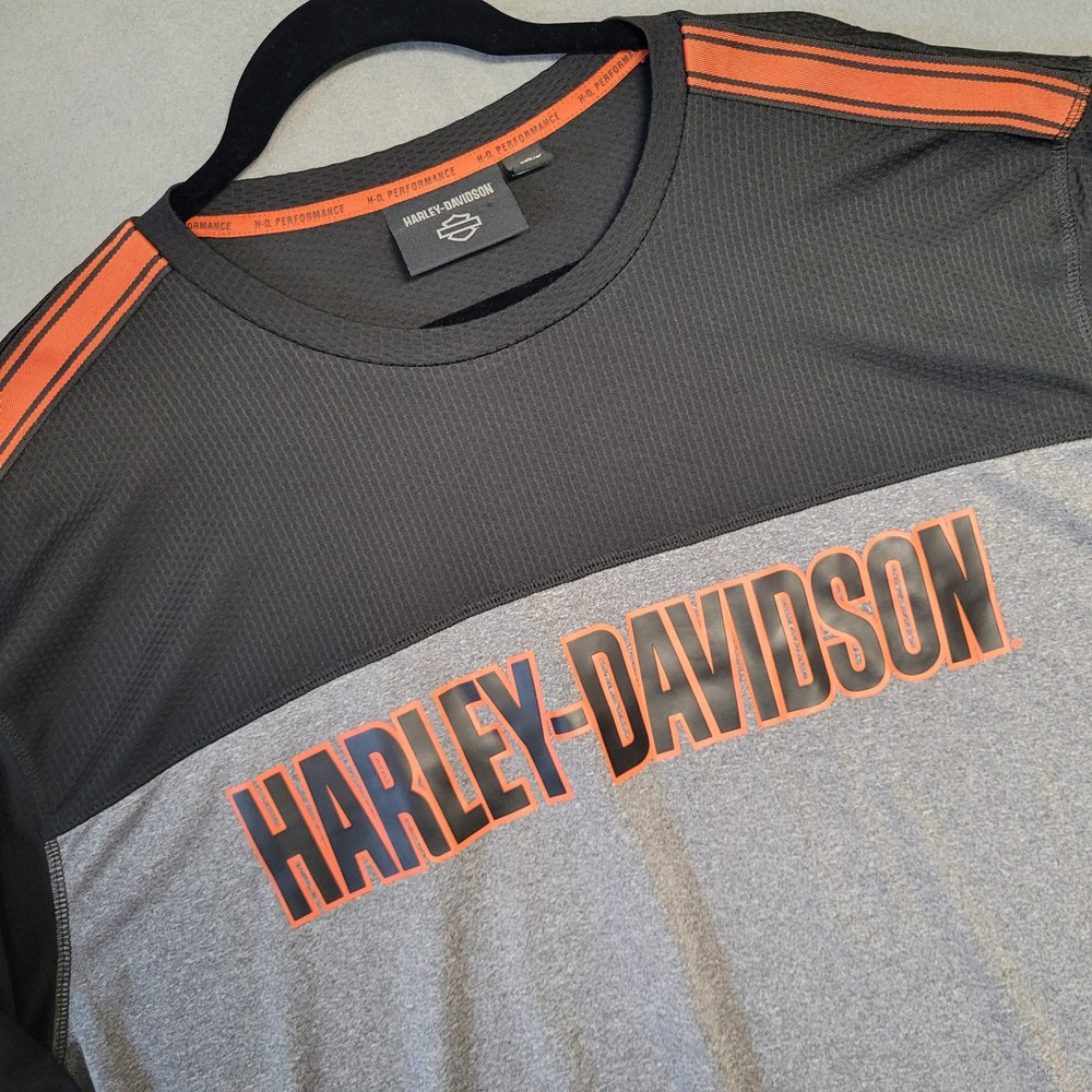 Harley-Davidson Performance Mens 3XL Long Sleeve Shirt Black Gray Orange Graphic